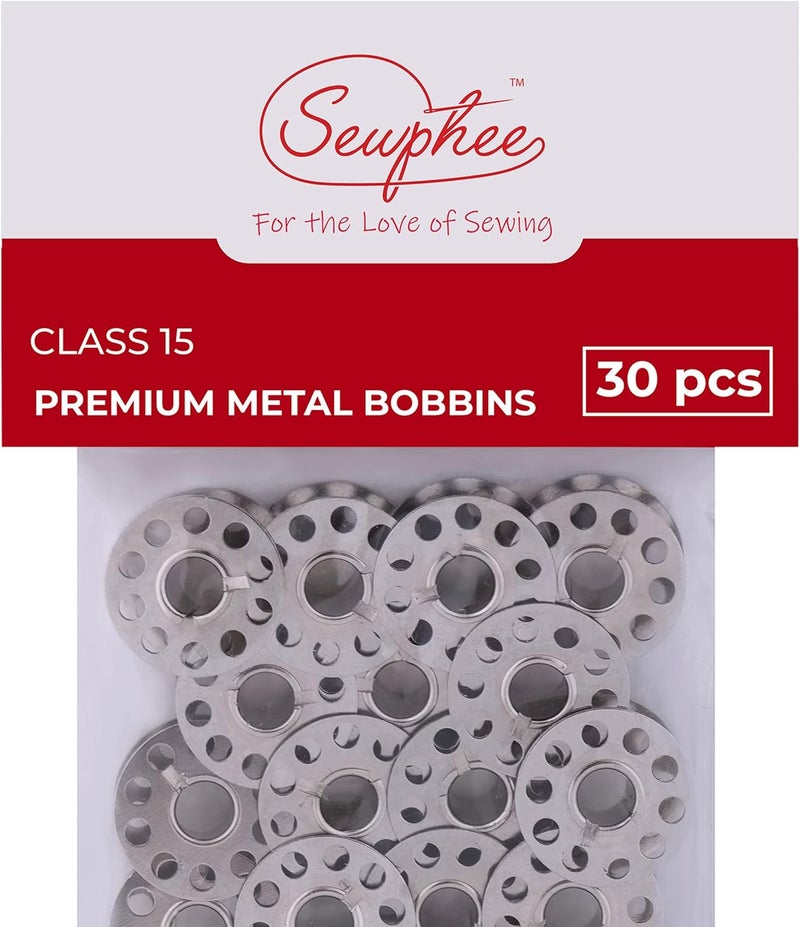 Sewphee Class 15 Metal Bobbins for Sewing Machine – Compatible with Brother, Singer, Janome, Kenmore, Babylock – Front Loading Sewing Machine Bobbins – 30 Pack Durable Steel Bobbin Set - Image 1